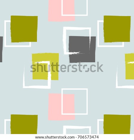 Vector hipster mix and match green blue pink minimalistic pattern. Pastel simple geometric shapes on blue background. Back to 60s decoration template Royalty-Free Stock Photo #706573474