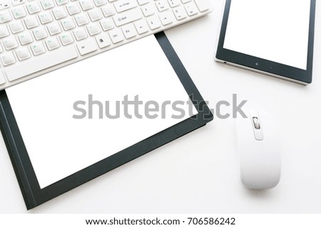 desk, folder, tablet PC, keyboard, mouse, background, copy space