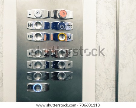 Elevator buttons steel control up-down moving transportation floor in hotel. 
