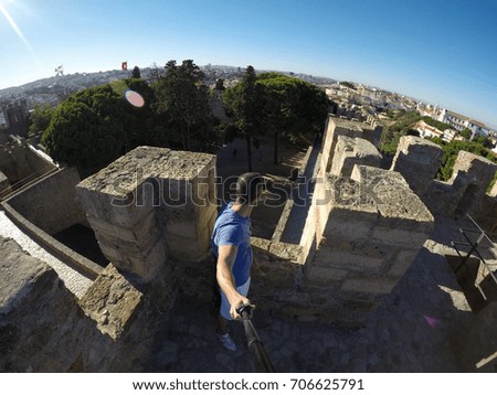 Guy Taking a Selfie in Alfama, Lisbon, Portugal