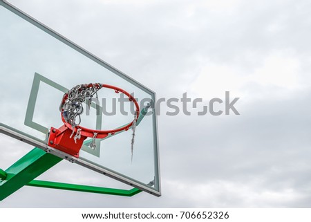 Basketball basket on sky background with copy space. Sport concept.