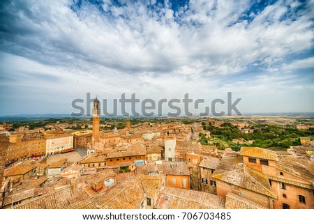 top view of Siena, wonderful medieval town under the sun of Tuscany, Italy