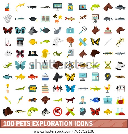 100 pets exploration icons set in flat style for any design vector illustration