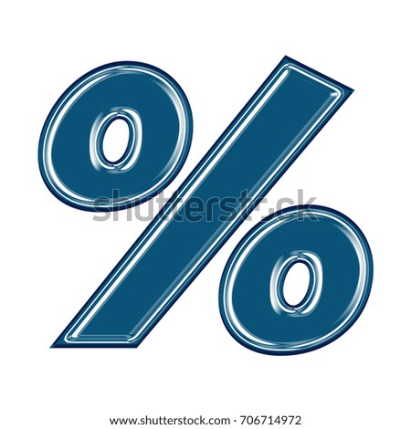 Smooth blue plastic percent sign or percentage mark symbol in a 3D illustration with a shiny polished surface finish and basic bold font style isolated on a white background with clipping path.