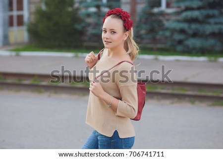 blonde girl walking summer women