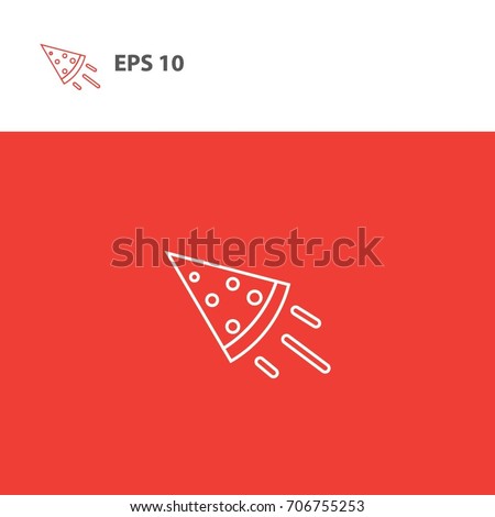 Rocket pizza. A slice of pizza flying on a red background