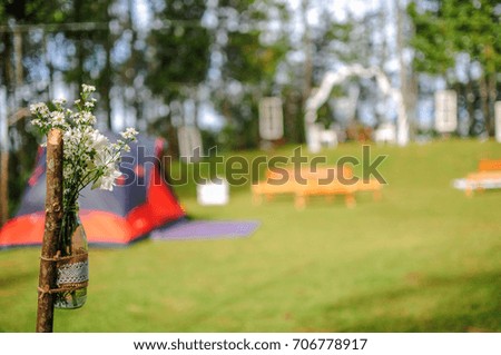 white flower in rustic bottle with blurred background (2) and a large spcae to write text