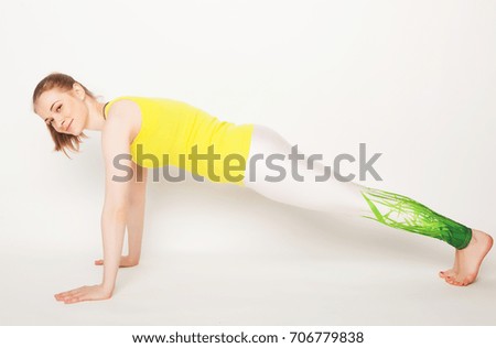 Portrait of attractive woman doing yoga, pilates. Healthy lifestyle and sports concept. 