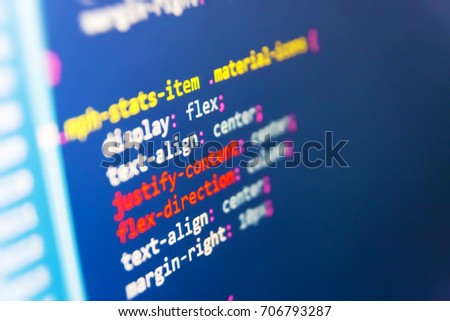 
HTML website structure. Source code close-up. Innovative startup project. PC software creation business. Programming code abstract screen of software developer. 
