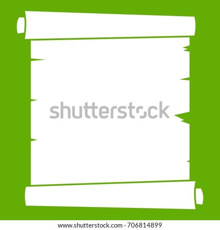 Retro scroll paper icon white isolated on green background. Vector illustration