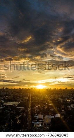 Evening cloudscape in city, Colorful sunset .