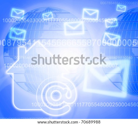 home internet, email symbol or icon on background map of world
