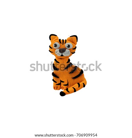Plasticine  3D baby animal  tiger sculpture isolated