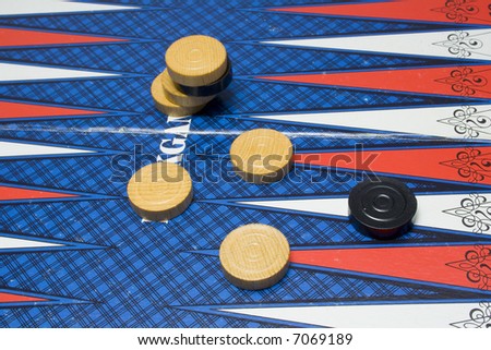 Backgammon game with board and counters