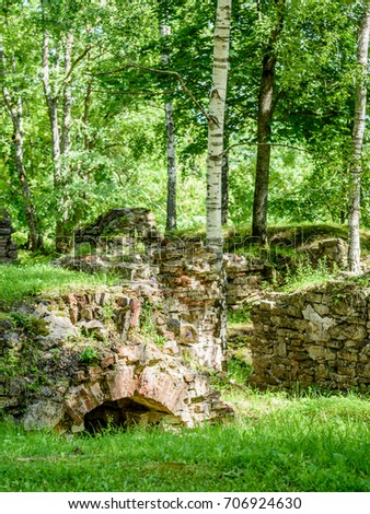 old stone castle ruins in Koknese, Latvia. hot summer day - vertical, mobile device ready image
