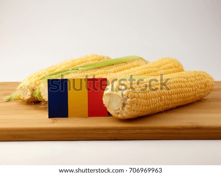 Chad flag on a wooden panel with corn isolated on a white background