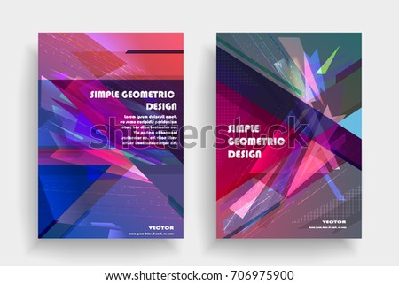 Placards with abstract shapes, geometric style flat and 3d design elements. Futuristic art for covers, banners, flyers and posters. Esp10 vector illustration.