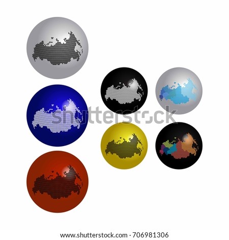 Russia icons on Earth globe design concept.Vector globe icon 3d. Vector illustration dotted style.