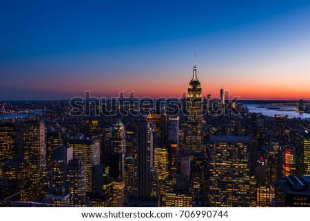 skyline of new york at sunset