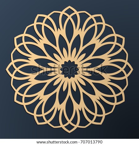 Laser cutting mandala. Golden floral pattern. Oriental silhouette ornament. Vector coaster design. Royalty-Free Stock Photo #707013790