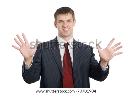 Successful young businessman gesturing hands "All is excellent".