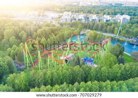 View from the height of the roller coaster in amusement park