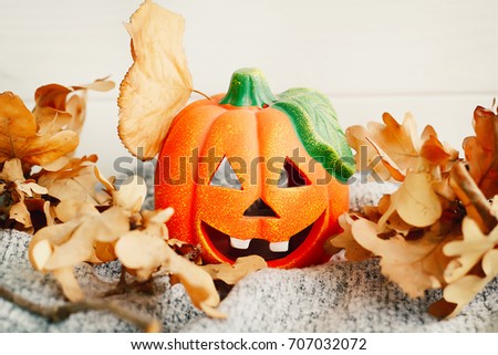 Picture of pumpkie over white background. Halloween concept.