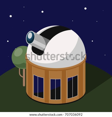 Scientific space observatory with telescope colorful minimalistic isometric style vector illustration