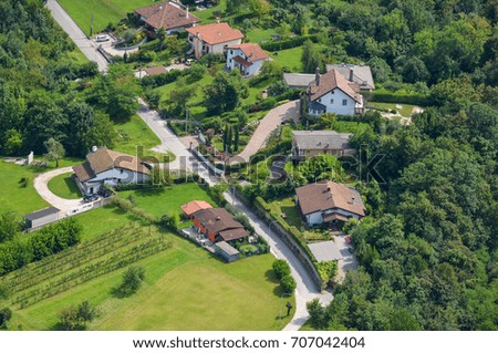 Aerial photography of an agricultural community in the region of Friuli-Venezia Giulia, northern Italy