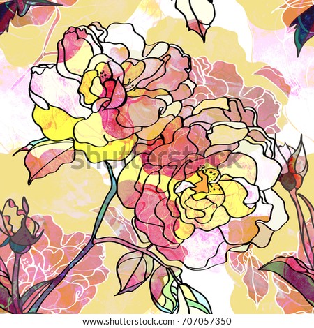 Picturesque surface for exotic fabric.Floral clip art with colors and layers effect!Watercolor seamless bright background from picturesque tropical flowers.Watercolor Flowers.Flower background  .