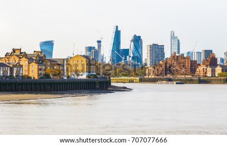 Financial district cityscape of London seen from Canary Wharf