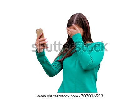 Emotions, embarrassment, awkwardness gestures concept. Ashamed woman making facepalm placing hand on her for forehead. isolated on white background with clipping path