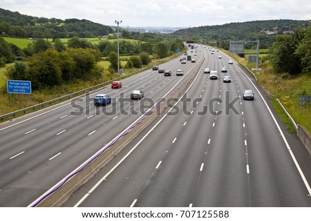 M1 four lane smart motorway in West Yorkshire Royalty-Free Stock Photo #707125588