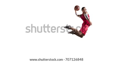 Basketball players on a white background. Isolated basketball player in unbrand clothes. Royalty-Free Stock Photo #707126848