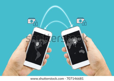 money transfer with mobile phone by shaking two phone. Mobile banking 