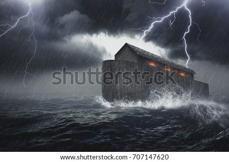 Noah's Ark vessel in the Genesis flood narrative by which God spares Noah, his family, and a remnant of all the world's animals from a world-engulfing flood. Royalty-Free Stock Photo #707147620