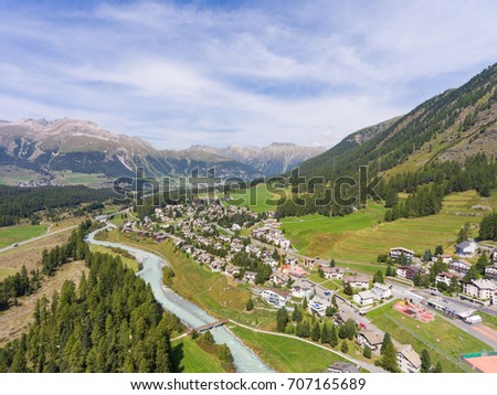 Engadine Valley, alpine village of Pontresina Royalty-Free Stock Photo #707165689