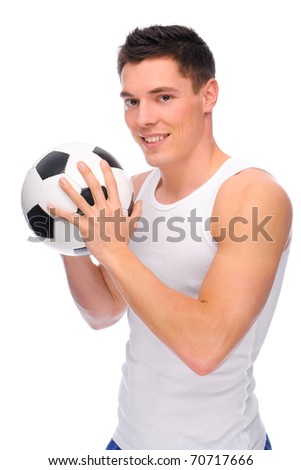 Full isolated studio picture from a young soccer player