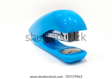 Blue stapler on a white background.