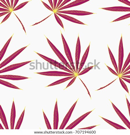 Bright Exotic Leaves. Seamless Pattern with Colorful Tropic Plants. Trendy Hand Drawn Zentzngle for Surface, Textile, Cloth, Linen