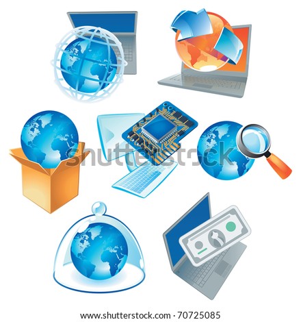 Concepts for computer technology, IT solutions and worldwide business. Raster version. Vector version is also available.
