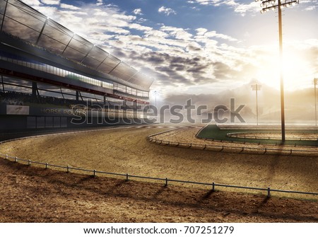 empty race track with stadium lights 3d rendering Royalty-Free Stock Photo #707251279