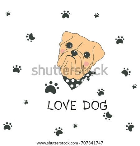 Hand drawn vector Bulldog cute cartoon design, vector illustration.
