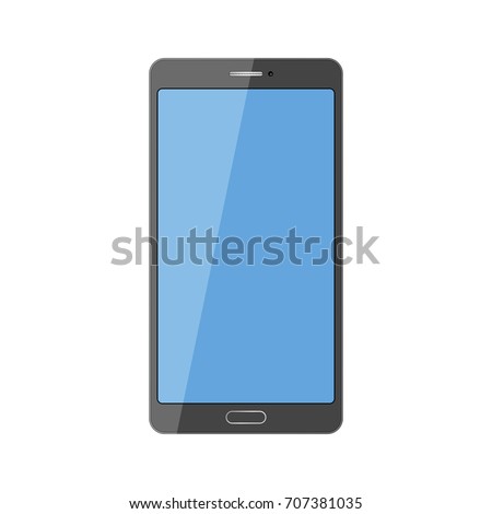 Smartphone vector in black color with blank touch screen isolated on white background. Mobile phone illustration.
