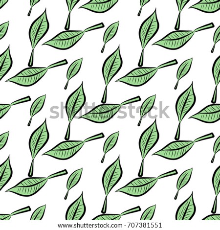 Seamless illustrations of leaves. Good for web page, wallpaper, graphic design, catalog, texture or background. Cartoon style vector graphic.