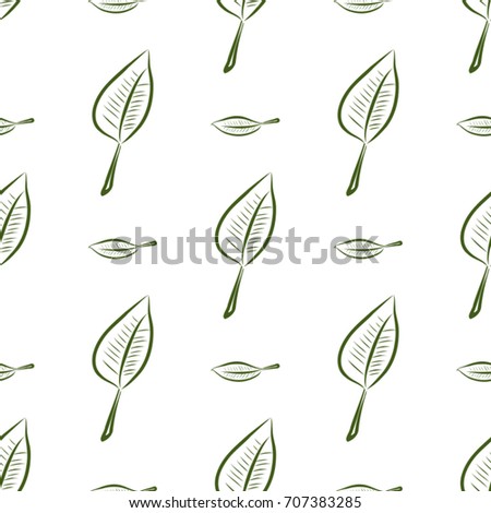 Seamless leaves illustrations background abstract, hand drawn. Cartoon style vector graphic.