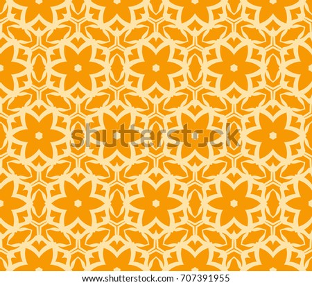 Seamless   texture with an abstract pattern of intertwined curves, geometric figures decorated with modern floral ornament. orange color