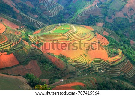 Season for water in terraced fields in northwestern Vietnam.