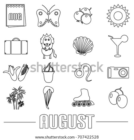 august month theme set of simple outline icons eps10