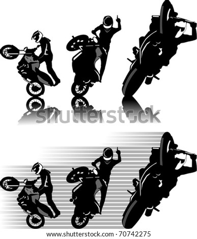 A silhouette of a motorcycle racer commits high jump;